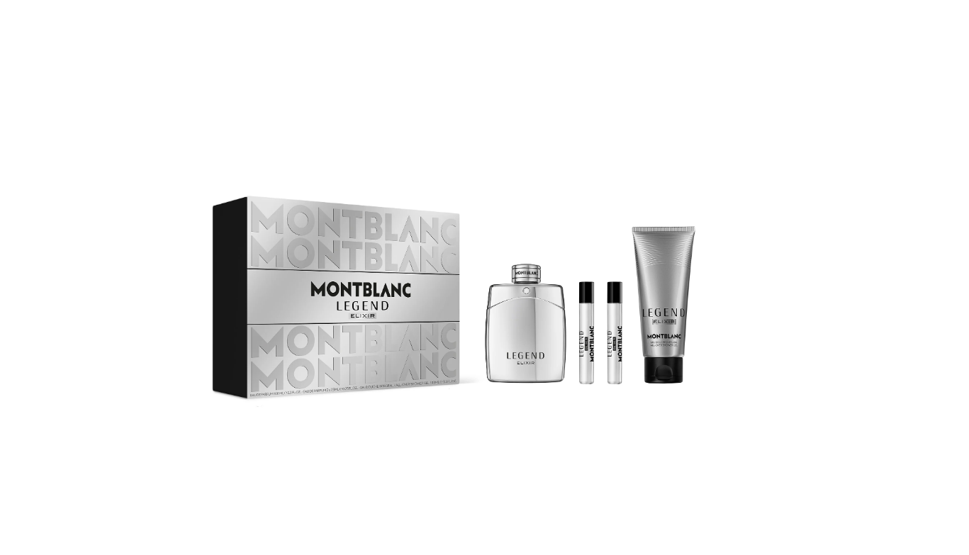 КОМПЛЕКТ MONTBLANC LEGEND ELIXIR PARFUM + TRAVEL SPRAY PARFUMX2 + SHOWER GEL ПАРФЮМ